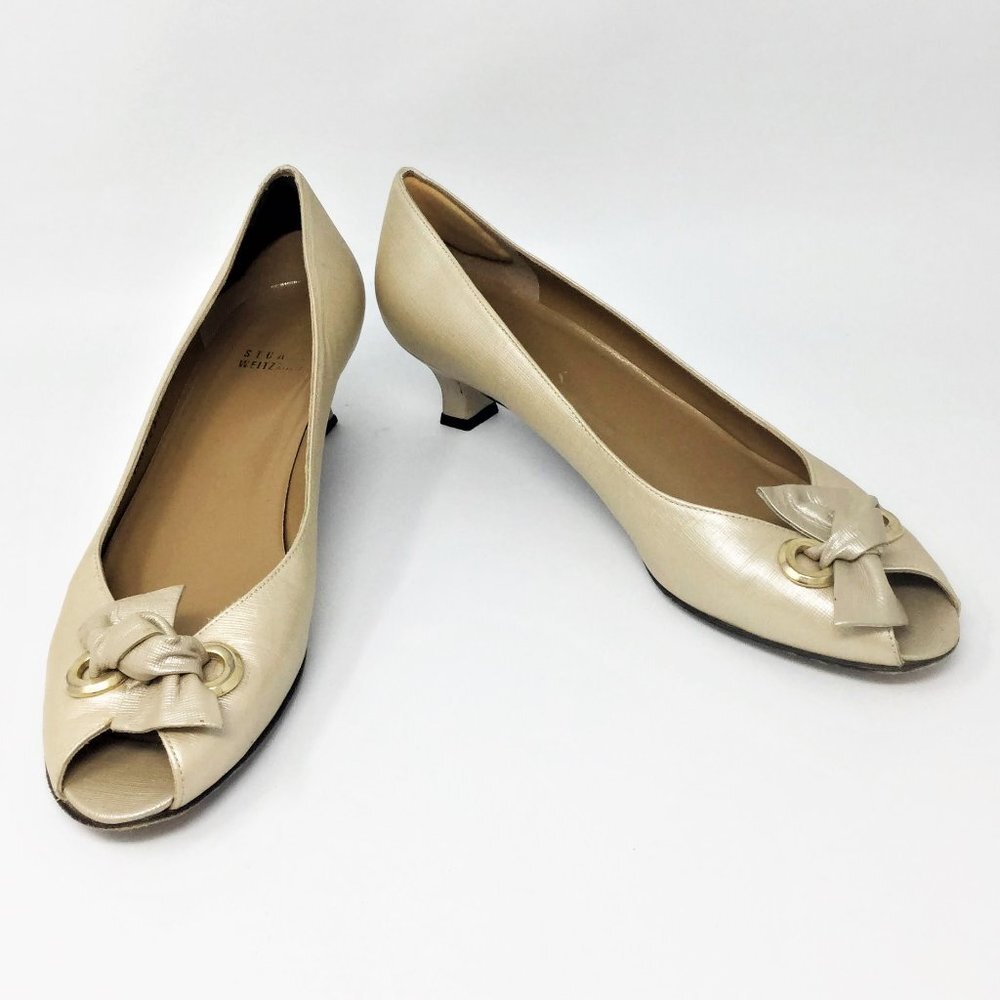 Stuart Weitzman Beige Peep Toe Heels with Bow